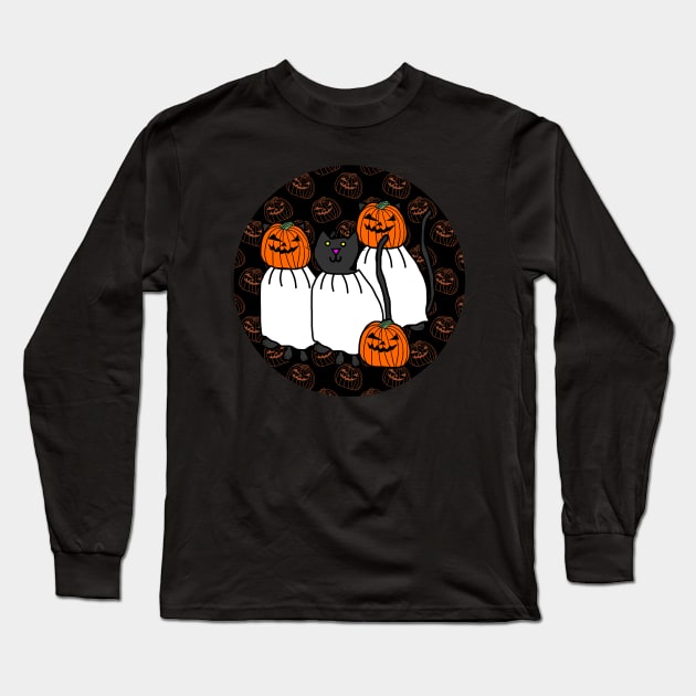 Halloween Cats in Horror Pumpkin Head Costumes Long Sleeve T-Shirt by ellenhenryart